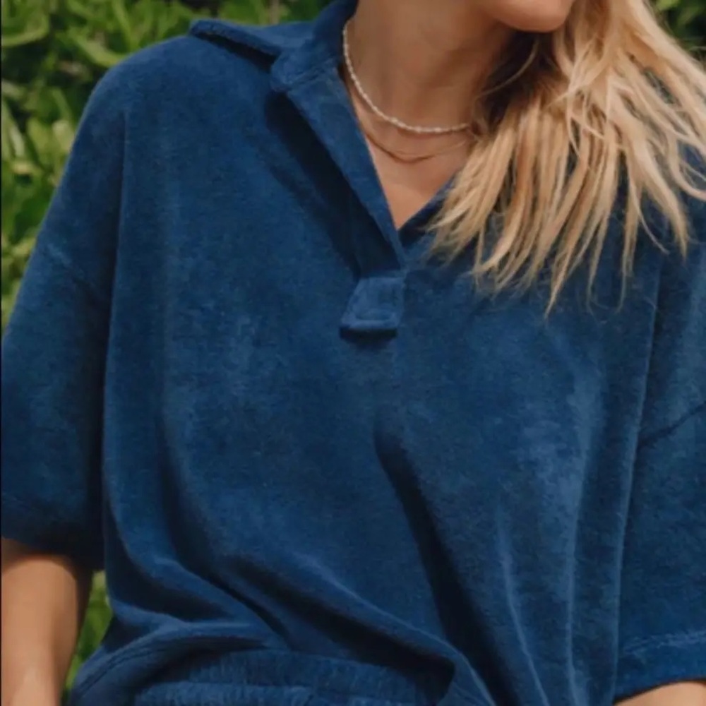 Daily Drills Terry Polo Cloth Cropped Collared Shirt Boxy Coverup | Women’s M-L - Picture 8 of 8